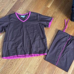 Brown and Pink Scrub Set
